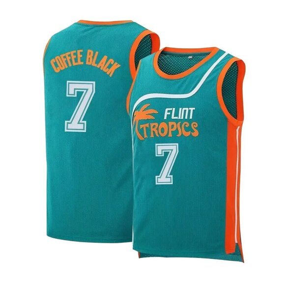Flint Tropics Coffee Black #7 Semi Pro Movie Basketball Jersey Green Mens - Picture 1 of 8